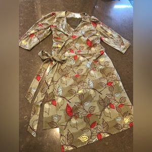 Modcloth Lighthearted Fall Leaf Wrap Dress Plus Size 1x  3/4 Sleeve